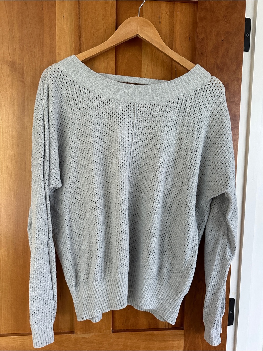 Barefoot Dreams Light Gray Open-Weave Off-the-Shoulder Sweater